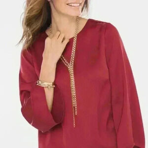 Chicos plus size satin maroon long sleeve blouse.